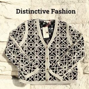 Solitaire Black and White Unique Crochet Sweater Hand Made By Artisans Medium